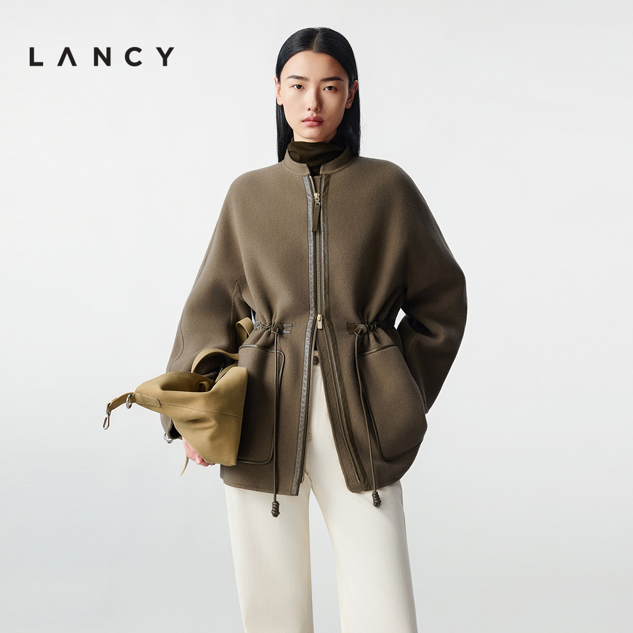 [Шерсть] LANCY/Langzi 2025 новинка зимы, темперамент, стиль "старые деньги", шерстяное пальто с завязками на талии, женское пальто Изображение 1