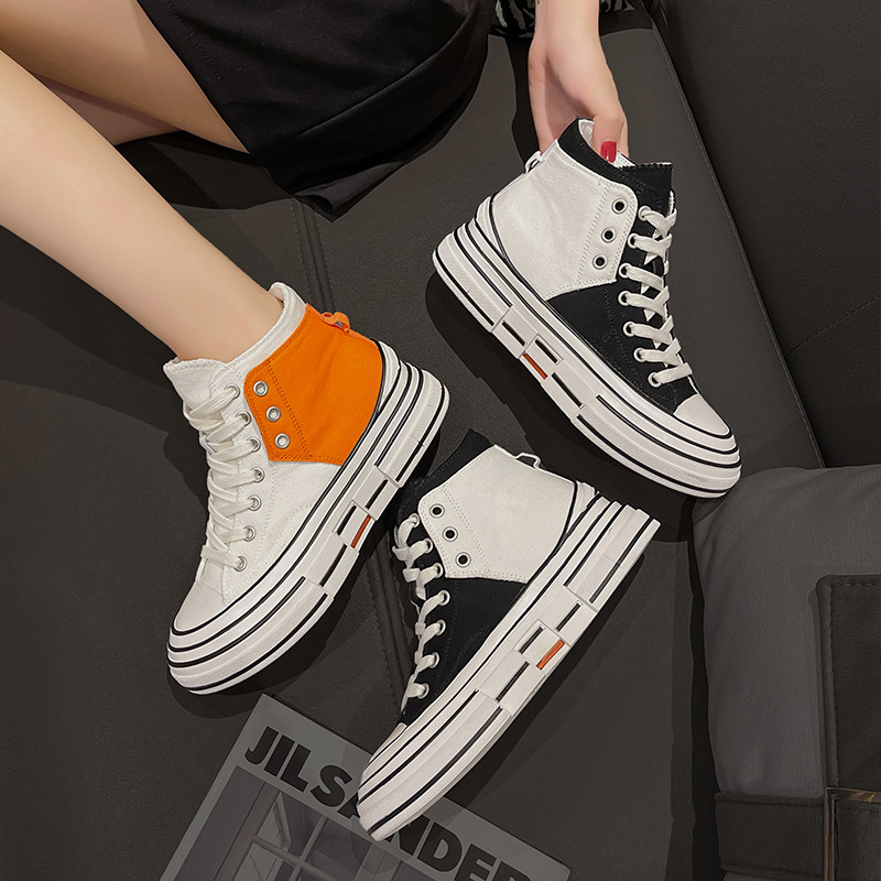Thick Bottom High Cylinder Shoes 2022 New Women Shoes Spring Tyins Street Clapping Tide Shoes Sports Casual Board Shoes Collage Sails Shoes