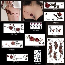 Autocollant de tatouage Rose poitrine clavicule rouge foncé papillon tatouage imperméable longue durée femme 10 feuilles à la mode