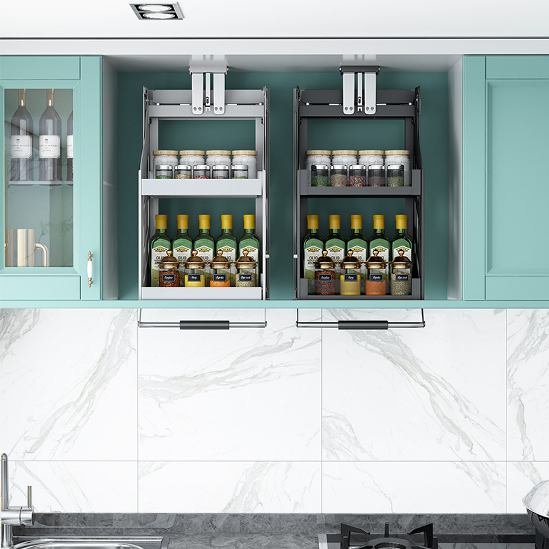 Kitchen hanging cabinet lifting basket pull-up type cabinet high cabinet vertical lifting seasoning seasoning basket shelf customization