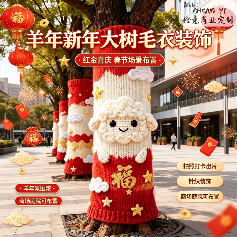 Tree Trunk Sweater Knit Decoration Set for Scenic Areas, Parks, Streets, Large Trees, Knitted Wrapping for Autumn and Winter Outdoor Beautification and Landscaping