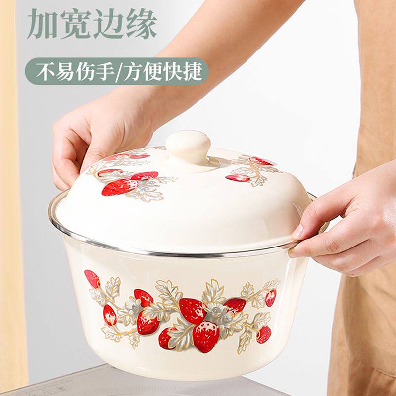 Pond porcelain small lid pot old-fashioned pond porcelain l pot high-grade enamel pot put lard pot ceramic lard bowl thickened with lid