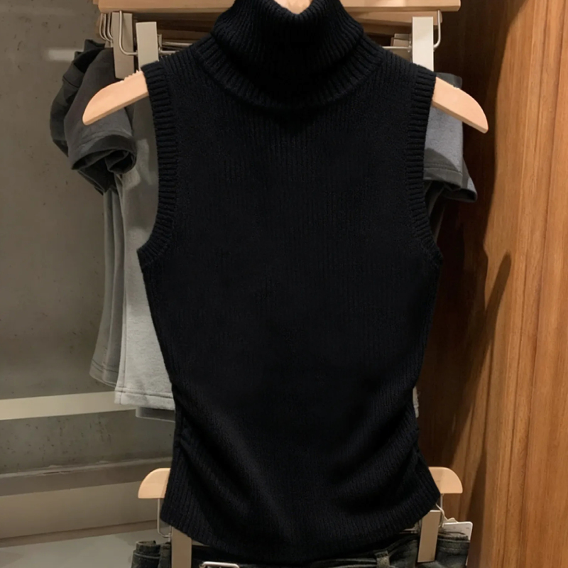 Removed from Store! High-End Brand Black Turtleneck Sleeveless Knit Vest for Women, Perfect for Layering in Autumn and Winter Removed from Store! High-End Brand Black Turtleneck Sleeveless Knit Vest for Women, Perfect for Layering in Autumn and Winter