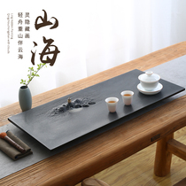 Hand-carved natural black gold stone tea tray Household whole stone tea table modern simple creative relief big tea sea