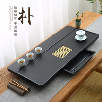 Natural black gold stone tea tray Household whole stone tea table simple drainage water storage drawer type dry tea sea tray