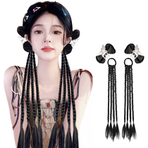 Mejuku Fake Hair Braid Children Bow Tie Grip Emulation Haircut Balls heads Hot girls y2k Boxing braid chicory pony tails