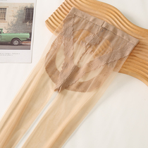 Love buttocks ultra-thin 3D transparent invisible pantyhose feminine lace lace toe reinforcement flesh-colored seamless silk