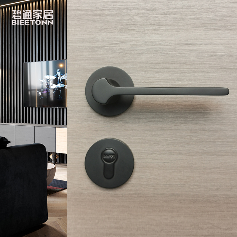 Pure copper light luxury bedroom door lock home wooden door universal indoor room mute magnetic suction simple black full copper lock