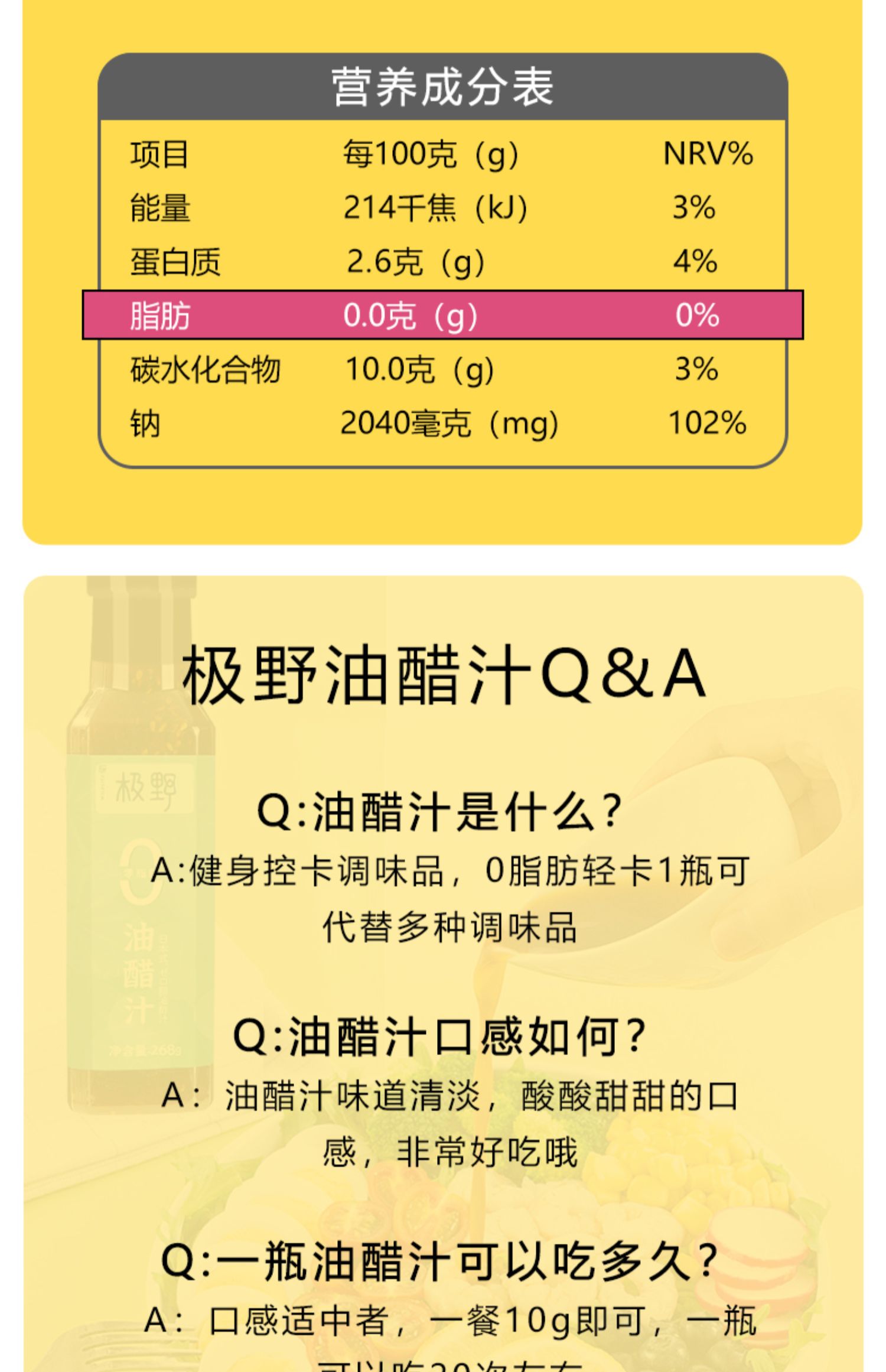 减肥必备！极野0脂肪0蔗糖油醋汁