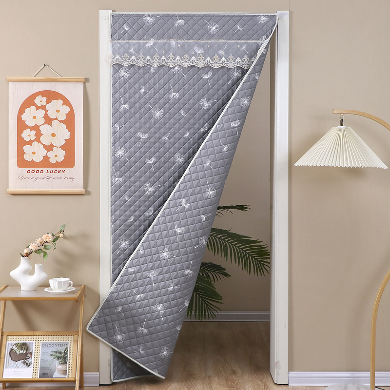 Double-Sided Floral Thickened Warm Windproof Partition Bedroom Door Curtain for Home Use, No Drilling Required, for Kitchen and Living Room, Light-Blocking, Privacy Protection, Windproof