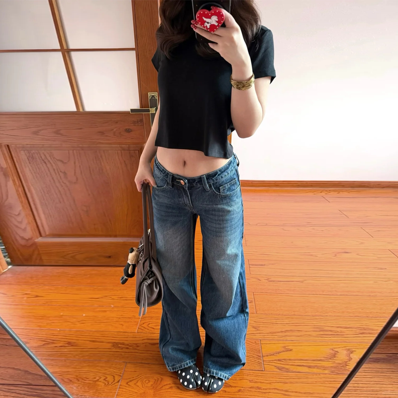 Jennie Retro Low-Waist Jeans for Women, Summer 2026 New Style, American Loose Fit, Slimming Straight Wide-Leg Pants Jennie Retro Low-Waist Jeans for Women, Summer 2026 New Style, American Loose Fit, Slimming Straight Wide-Leg Pants
