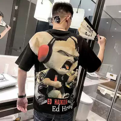 Half-sleeved 2021 new spiritual guy short-sleeved t-shirt men's tide brand printing pattern net red ins trend t-shirt