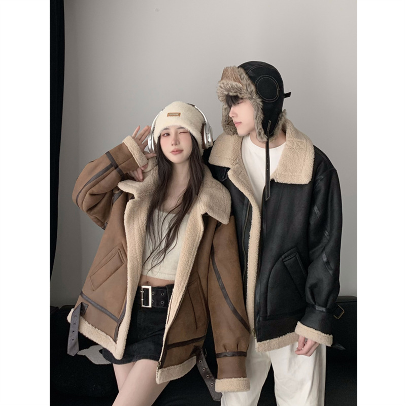 Couple's Winter Korean-Style Loose Lamb Wool Cotton Clothing for Men and Women, High-End Thickened Cotton-Padded Jacket, Trendy Coat