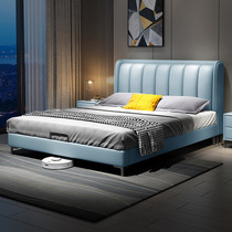 Nordic solid wood leather bed 1 35m modern minimalist double bed 2*2 2m European master bedroom light luxury soft bag king bed