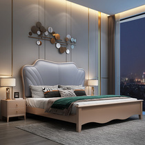 实木床现代简约1.8米美式轻奢双人床主卧室欧式真皮储物婚床1.5米