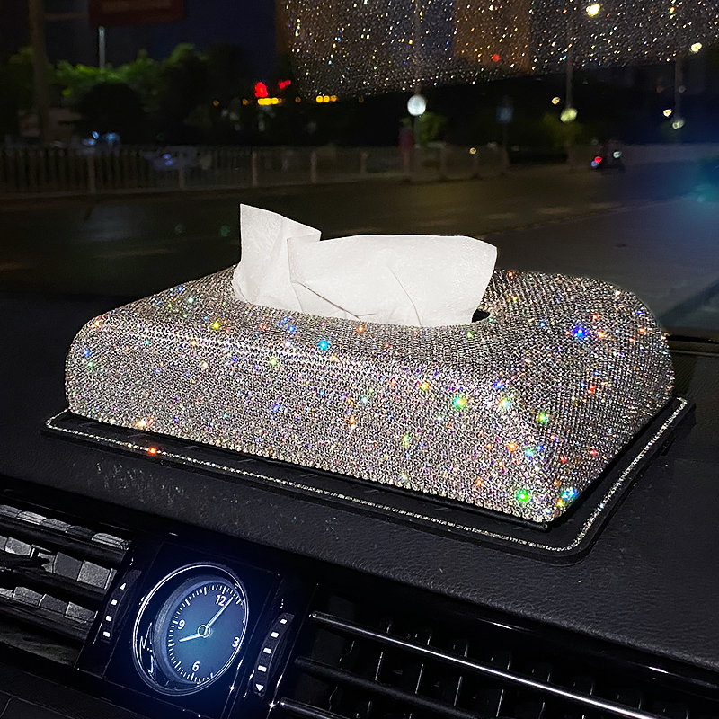 Car tissue box cute diamond-encrusted car seat type diamond-encrusted toilet paper box car interior armrest decoration napkin box universal female