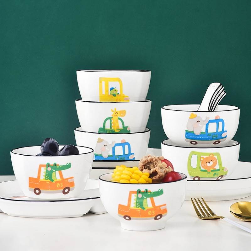 2022 New Cartoon Animal Car Tableware Soup Bowl Kidsren's Birthday Gift Cute Household Ceramic Rice Bowl