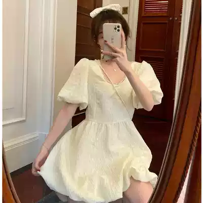 Hepburn style can sweet salt dress women 2021 early spring new retro collar style high waisted flower Puff skirt