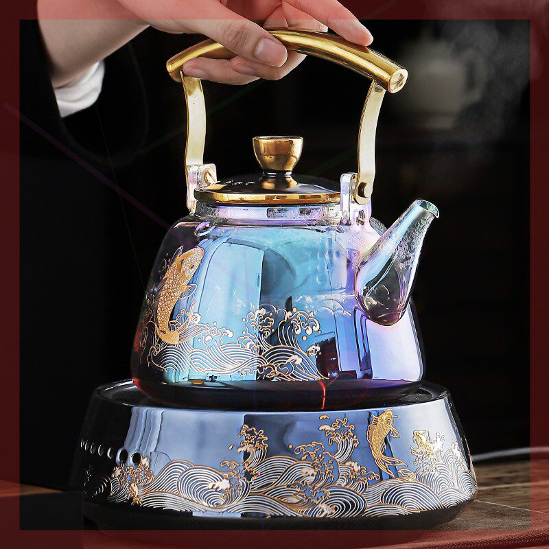 SYF Shangyan Square Dingsheng Fang Shengfang Silver Burning Tea Cooking Tea Suit Black Crystal Stove Glass Cooking Teapot Cooking 6