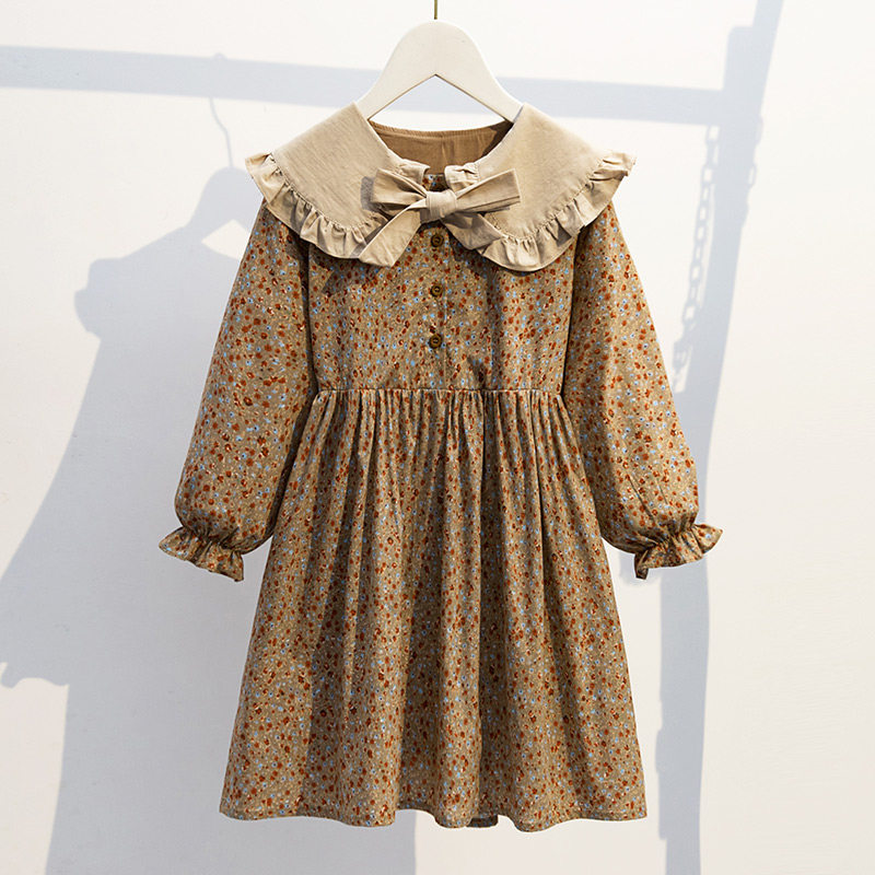 Girl Spring Autumn Season Shatt Flowers Foreign Dress 2022 New College Wind Polo Girl Dolls Collar Long Sleeves Princess Dresses