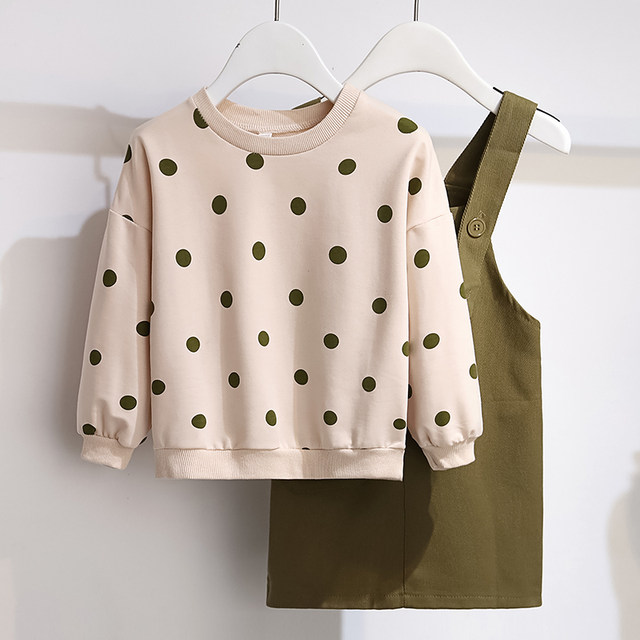 Girls sweater strap dress spring and autumn suit 2022 new middle and big children's casual western style long-sleeved two-piece set