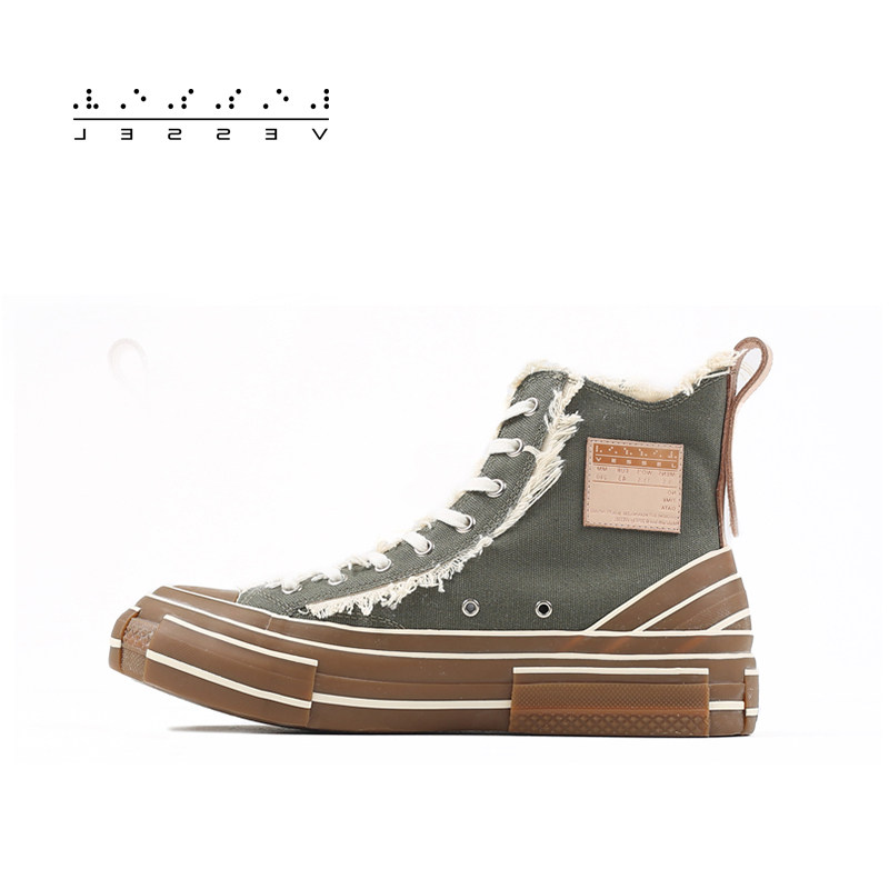 xVESSEL2021 military green high-barrel shoes Joker canvas casual fashion brand He Jiuhua with vulcanized shoes