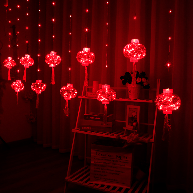 Tassel red lantern lanterns hanging lights New Year's Spring Festival curtain lights flashing lights festive layout window garden decoration lights