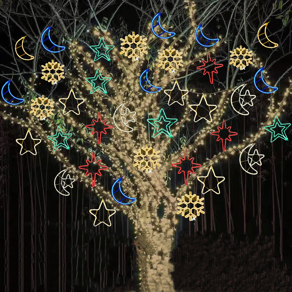 Led pentagonal star colored lights outdoor waterproof festive hanging light styling lamp engineering brightening hanging tree snowflake lamp