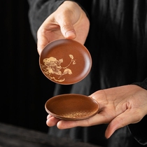 Chinese retro brass saucer household tea coaster square copper saucer tea non-slip insulated saucer tea set accessories