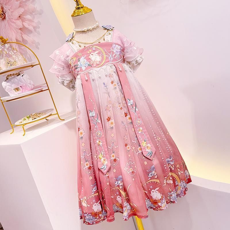 2021 new Hanfu children's super fairy ancient style student princess dress 10-year-old 12-year-old summer dress(June 1