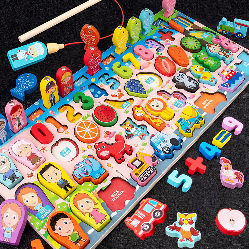 Child Animal Digital logarithmic plate puzzle building blocks baby Early teaching Puzzle Wisdom Development Woody Jigsaw Toys-Taobao