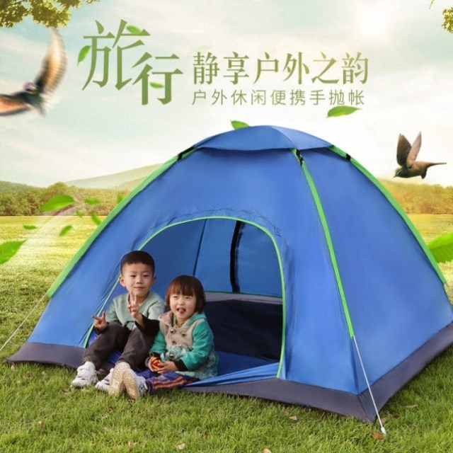Canvas Tent Tent Outdoor 3-4 people fully automatic camping camping tent 2 Single field thickened rain and sun