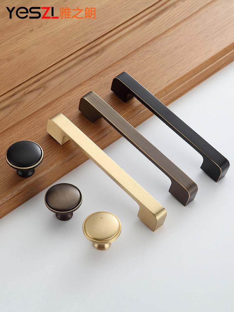 Cabinet door handle modern minimalist light luxury kitchen black wardrobe gold pure copper cabinet brass cabinet full copper handle