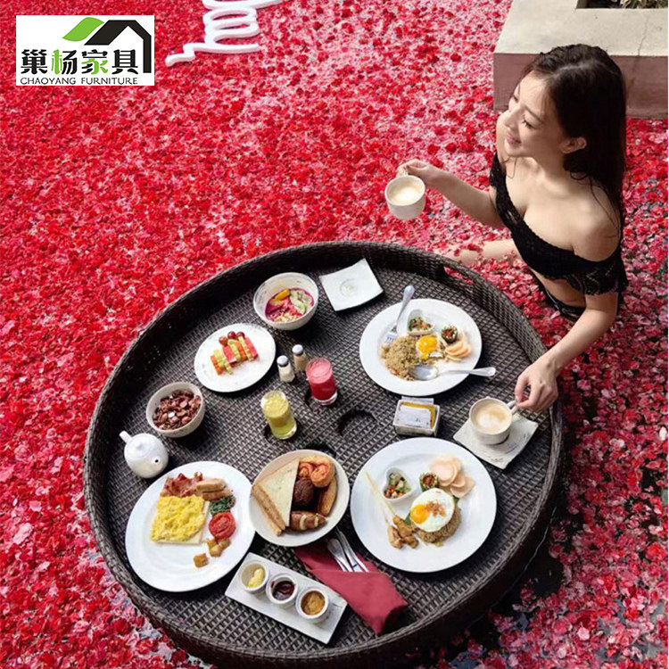 Rattan floating round water tray Bali Vietnam Breakfast basket Bed and breakfast Hotel Villa Pool Fruit plate
