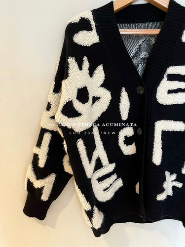 Свитер, куртка, трикотажный черный дизайнерский кардиган, оверсайз, тренд сезона