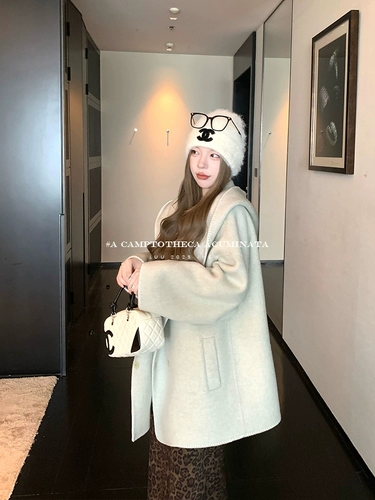 Шерстяное двусторонное демисезонное шерстяное пальто, длинная шерстяная куртка с капюшоном, свободный крой, средней длины