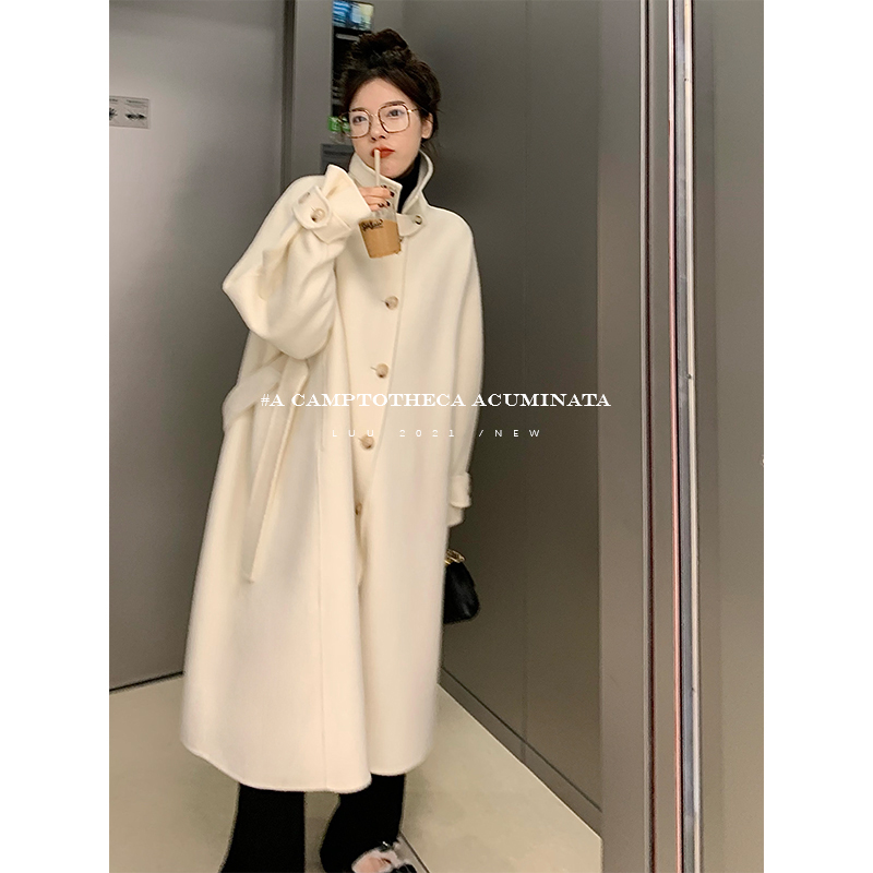 LUU Taoxier 100 wool double-sided woolen cashmere coat women's medium and long version temperament loose thickening heavy coat
