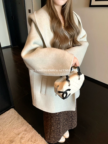 Шерстяное двусторонное демисезонное шерстяное пальто, длинная шерстяная куртка с капюшоном, свободный крой, средней длины