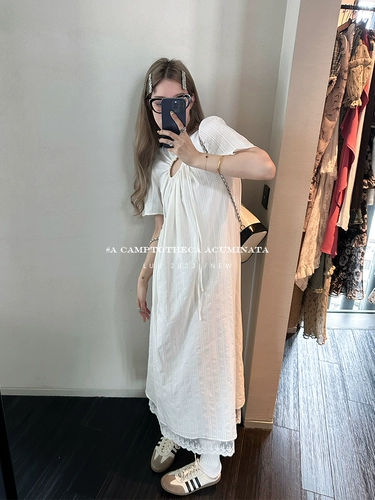 Белое кружевное платье, на шнурках, французский стиль, изысканный стиль