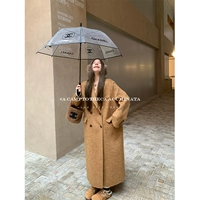 Двустороннее шерстяное пальто на правом плече на 4 пуговицах (коричнево-зеленый)