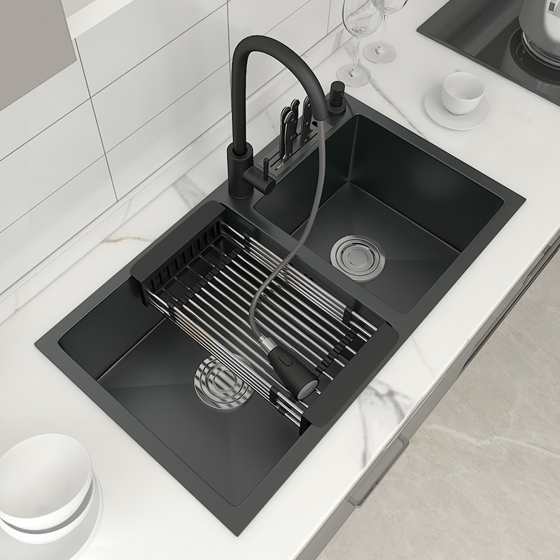 Nano black household kitchen sink thickened knife holder set meal kitchen table kitchen table under the table wash sink 70