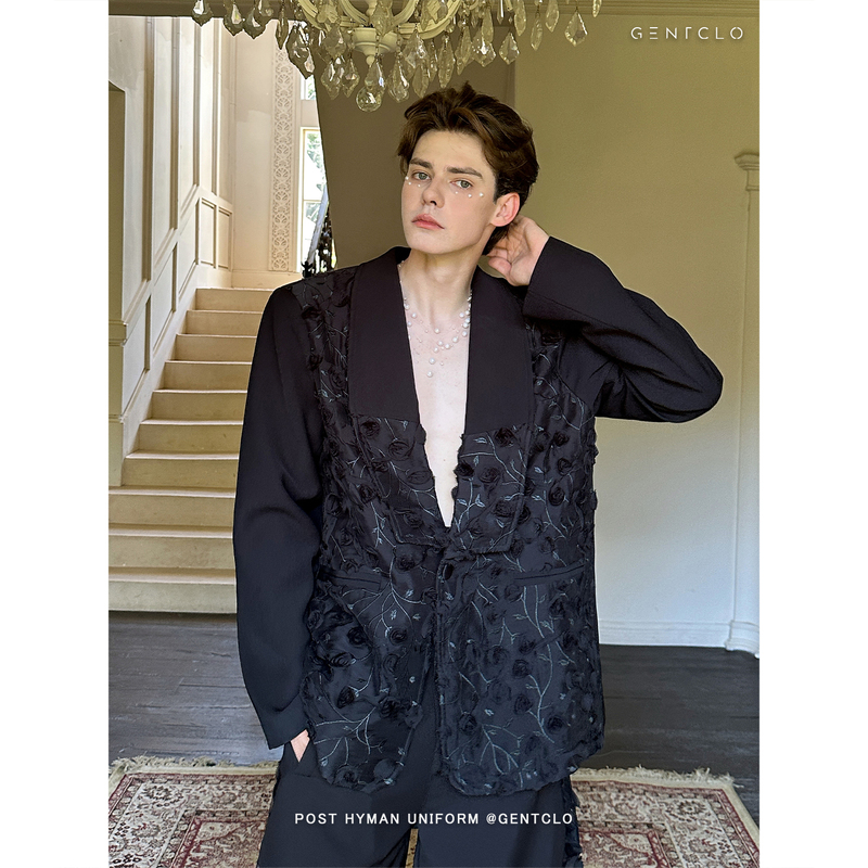「Jeykoco」Three-Dimensional Rose Design Niche Casual Blazer for Men, High-End Loose-Fitting Suit