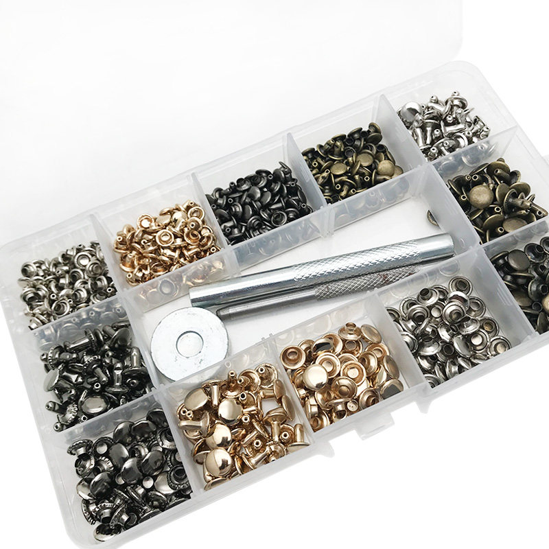 Metal double-sided rivets female button cap nails flat crash stud leather luggage accessories punching mounting tool set