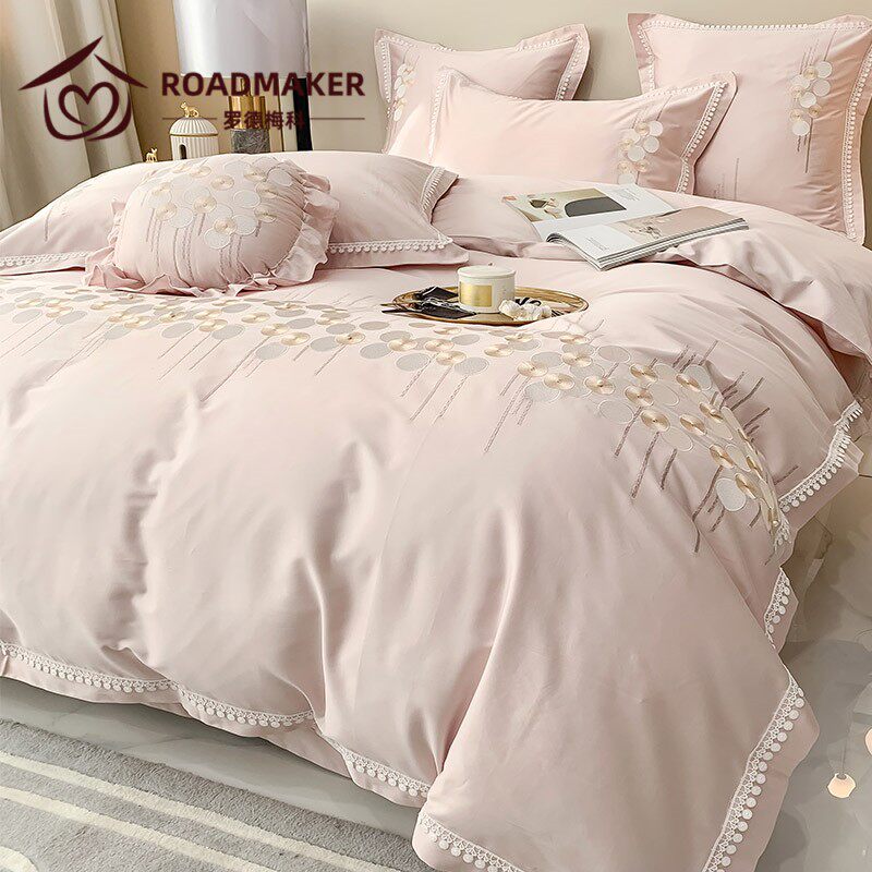 Rodmeco 2022 High - end moving sweet four - piece adolescent heart embroidery pure cotton in bed suite