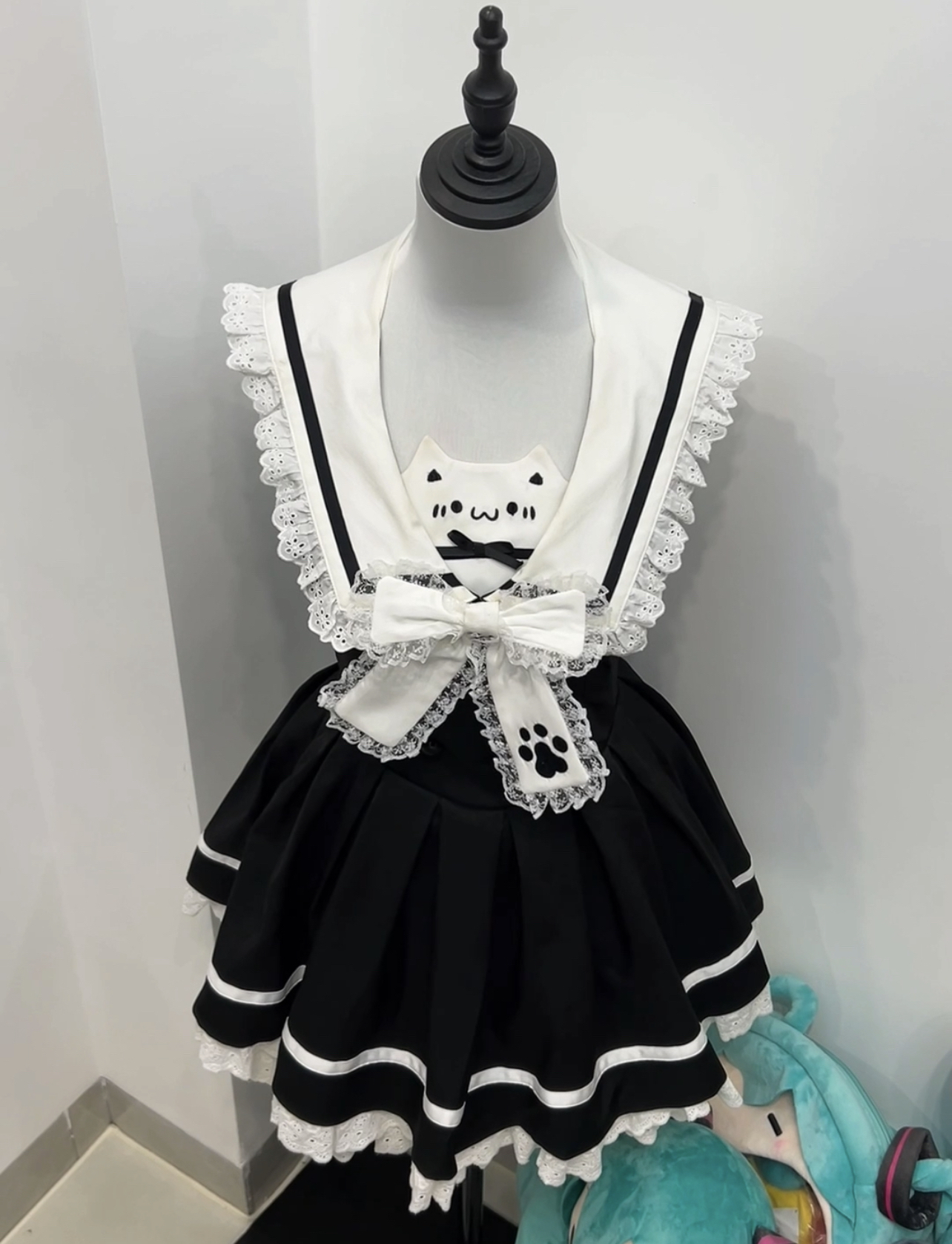 kukuwa オリジナル 子猫ハート Ya Meng ネイビーカラー 子猫レース ノースリーブ バックレス 猫の爪 バタフライ ドレス