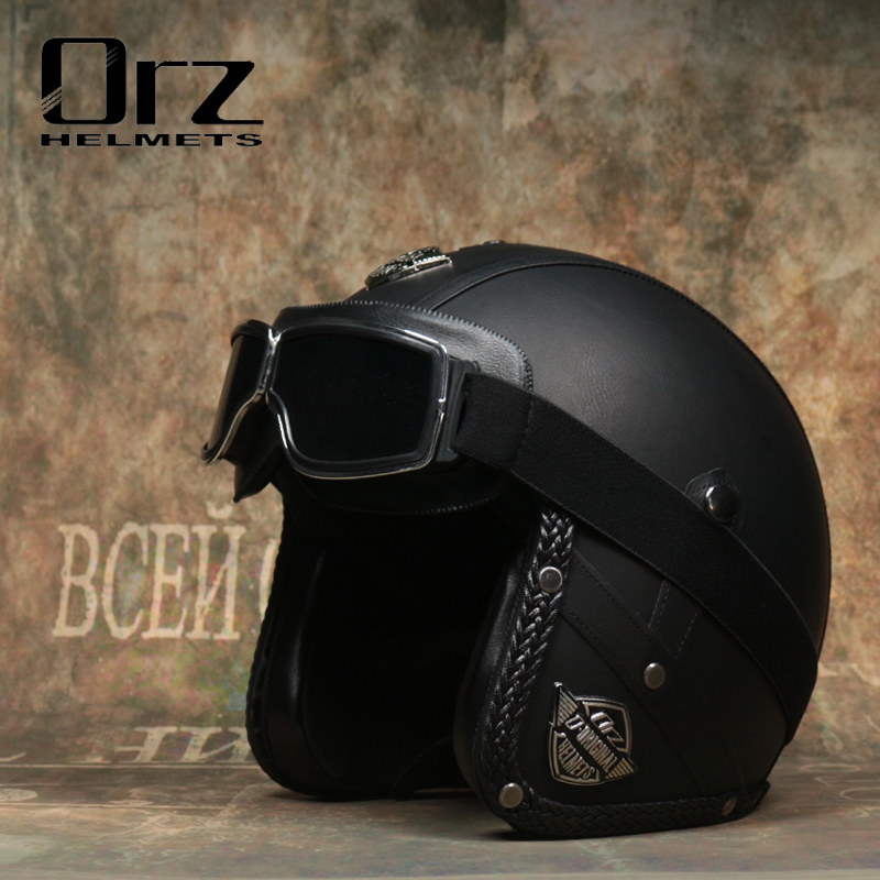 Electric car Halle retro safety helmet Male Seasons universal PU leather 3 4 half helmet female summer personality scooter head ash