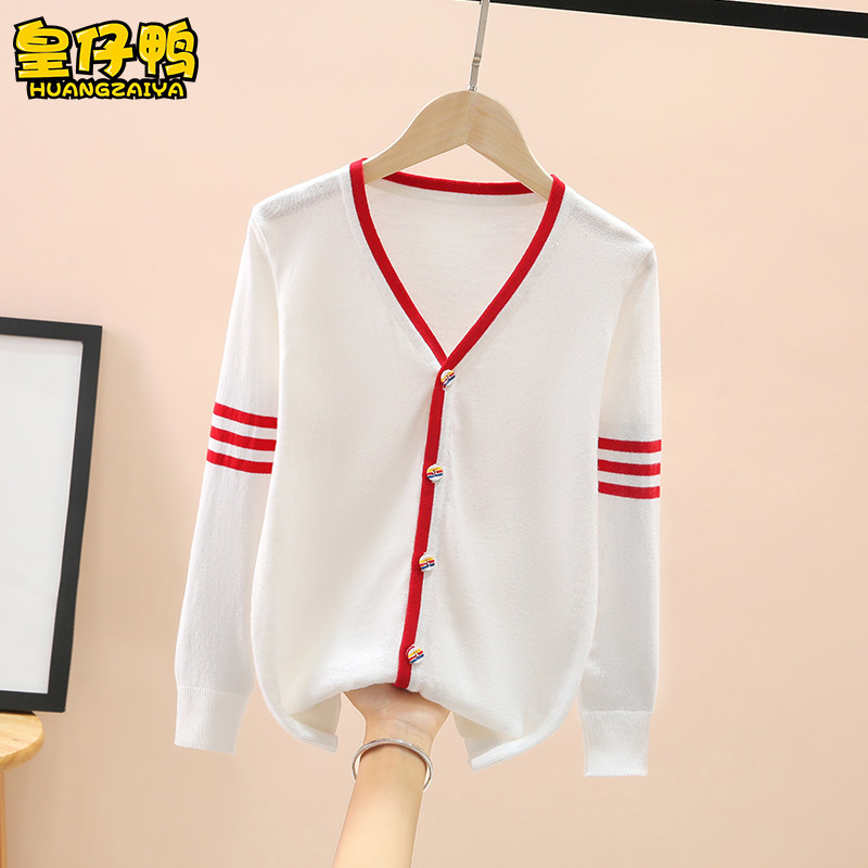 Girls' knitted cardigan single-strand thin air-conditioned shirt 2022 new children's sweater spring and autumn all-match medium and large children's clothing