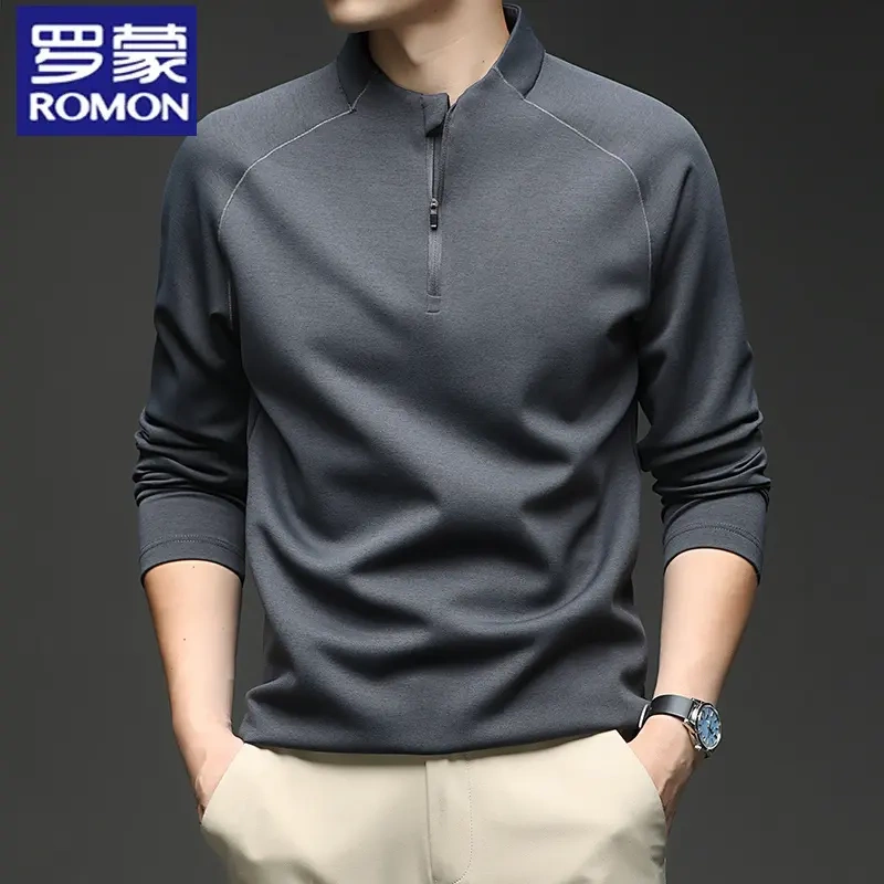 Romon Spring and Autumn New Men's Half-Zip Sweatshirt Solid Color Henley Collar T-Shirt Base Layer Casual Fashion T-Shirt for Men Romon Spring and Autumn New Men's Half-Zip Sweatshirt Solid Color Henley Collar T-Shirt Base Layer Casual Fashion T-Shirt for Men