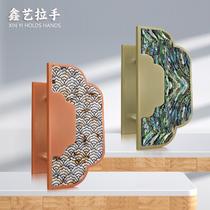 New Chinese style door handle Wooden door handle Carved with natural shells Hotel glass door handle High-end customization