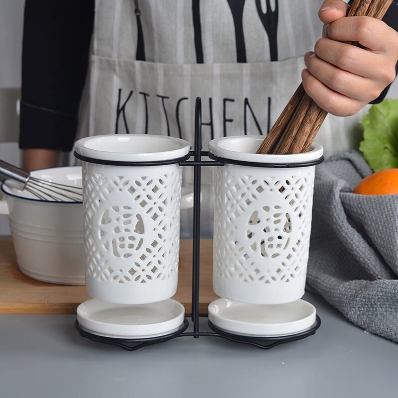 Put Chopsticks Container to sell 100000 sets of Nordic chopstick cylinders Hollowed-out Ceramic Household Kitchen Drain to collect